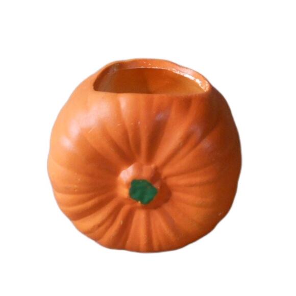 Ceramic Pumpkin Candle Holder Small Halloween Thanksgiving Fall Decor - Picture 1 of 7